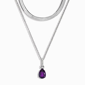 Amethyst Birthstone Sway Necklace & Herringbone Chain