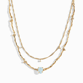 Raw Crystal Necklace - Flowing Aquamarine