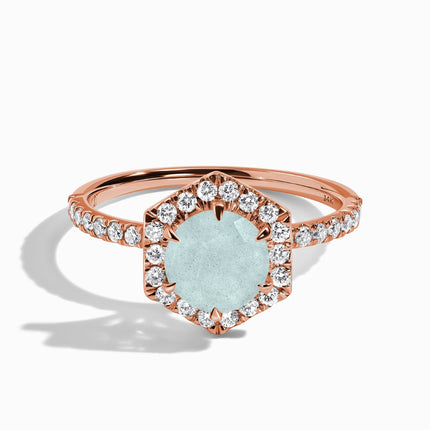 Aquamarine Lab Diamond Ring - My Eternal Round Halo Pavé