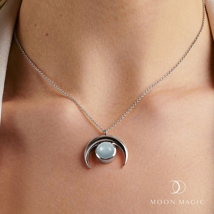 Aquamarine Necklace - Crescent Moon
