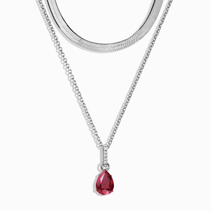 Ruby Birthstone Sway Necklace & Herringbone Chain
