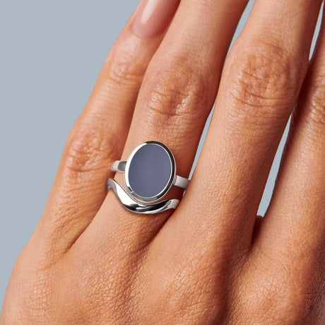 Grey Agate Enfolded Ring & Waves Band