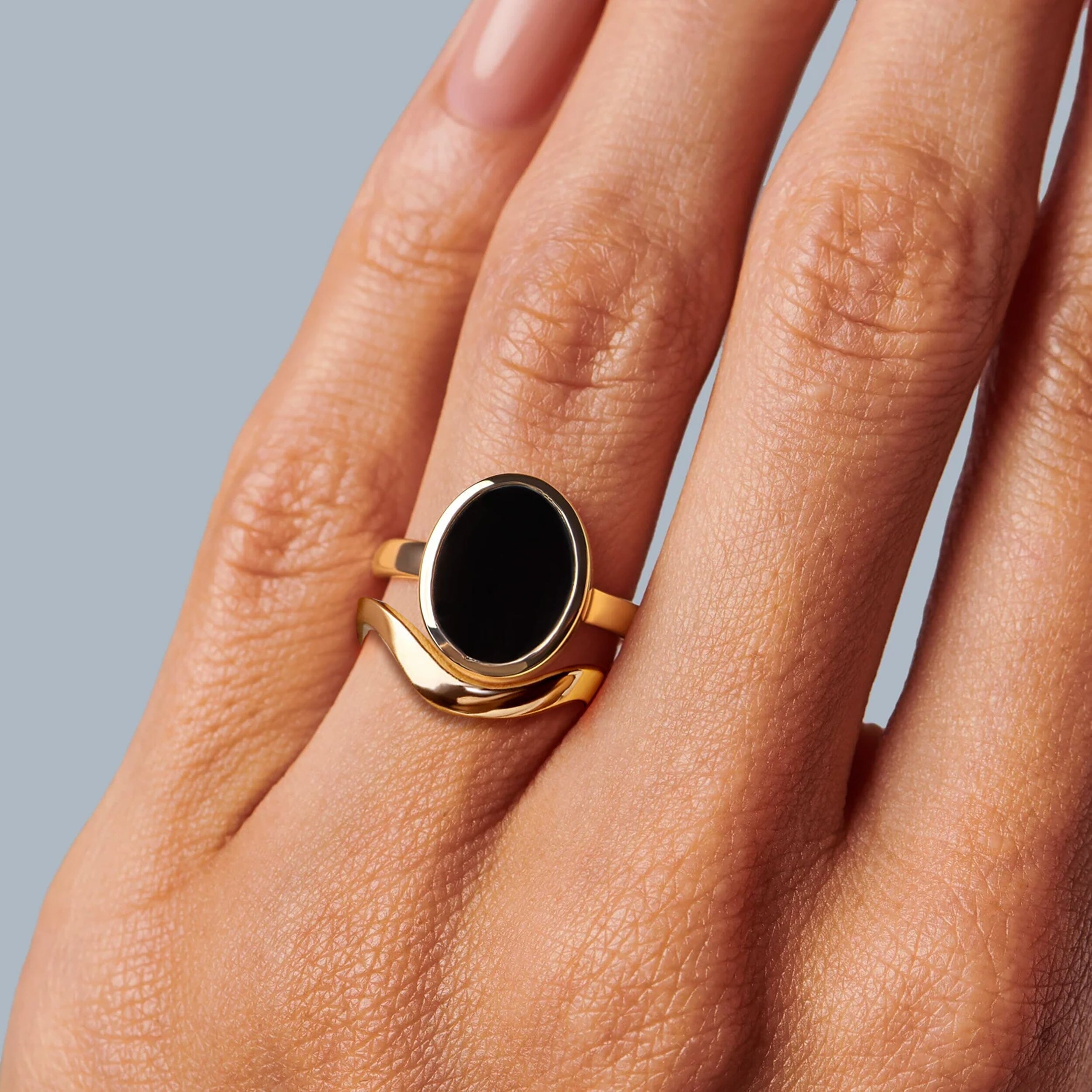 Enfolded Black Onyx & Waves Rings – Moon Magic