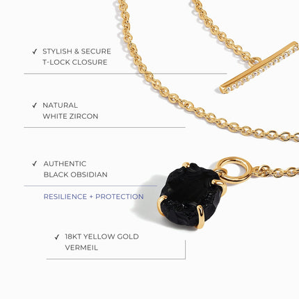 Raw Crystal Necklace - Black Obsidian T Lock