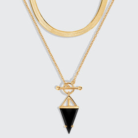 Black Obsidian Heroine T Lock Necklace & Herringbone Chain