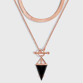 Black Obsidian Heroine T Lock Necklace & Herringbone Chain