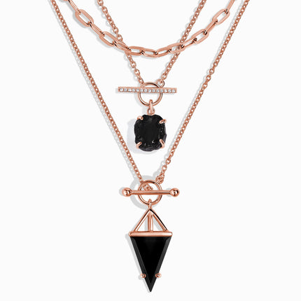 Black Obsidian Heroine T Lock & Raw Crystal T Lock Necklaces & Widelink Chain