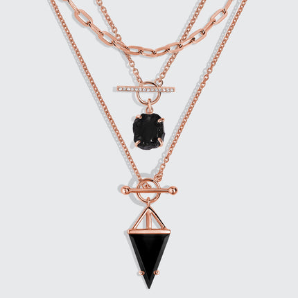 Black Obsidian Heroine T Lock & Raw Crystal T Lock Necklaces & Widelink Chain