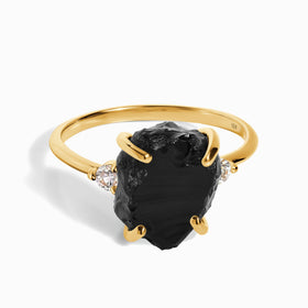 Black Obsidian Diamond Ring - Raw Allure