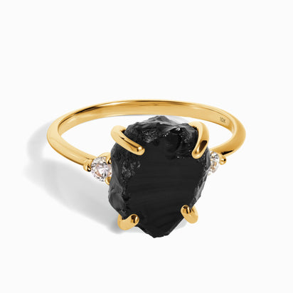 Black Obsidian Diamond Ring Raw Allure – Moon Magic