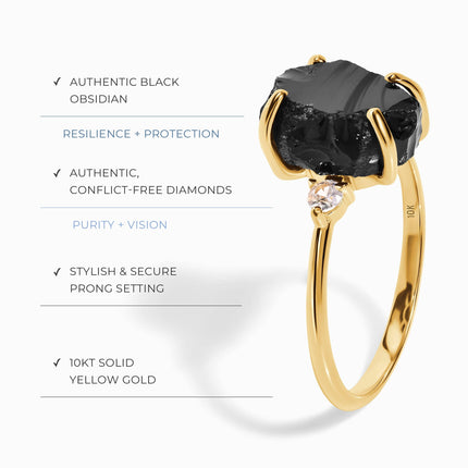 Black Obsidian Diamond Ring - Raw Allure