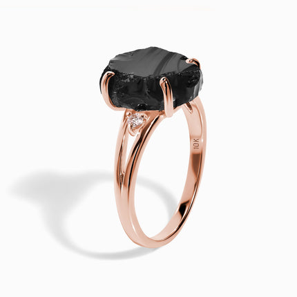 Black Obsidian Diamond Ring - Raw Beauty
