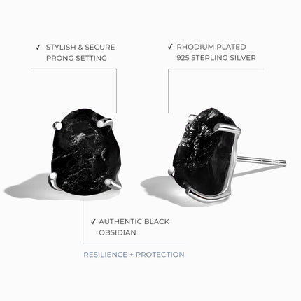 Raw Crystal Studs - Black Obsidian Studs