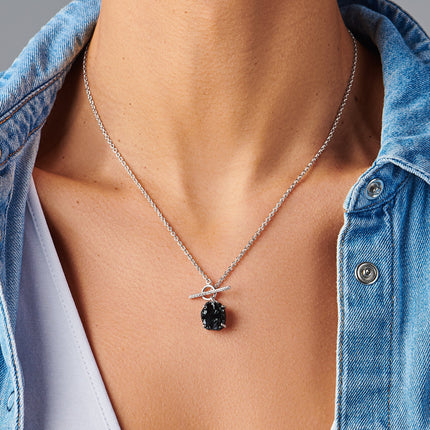 Raw Crystal Necklace - Black Obsidian T Lock