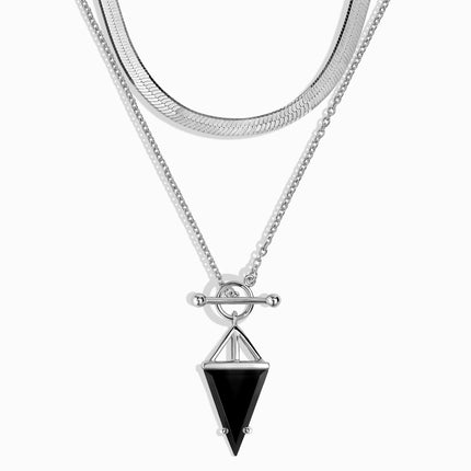 Black Obsidian Heroine T Lock Necklace & Herringbone Chain