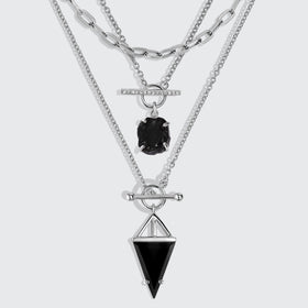 Black Obsidian Heroine T Lock & Raw Crystal T Lock Necklaces & Widelink Chain