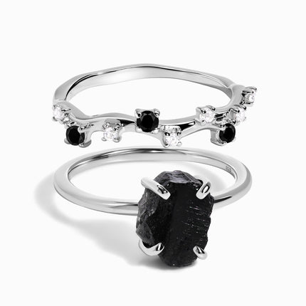 Petite Black Obsidian Ring & Black Onyx Stardust Band