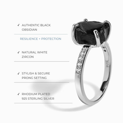 Raw Crystal Ring - Ritzy Black Obsidian