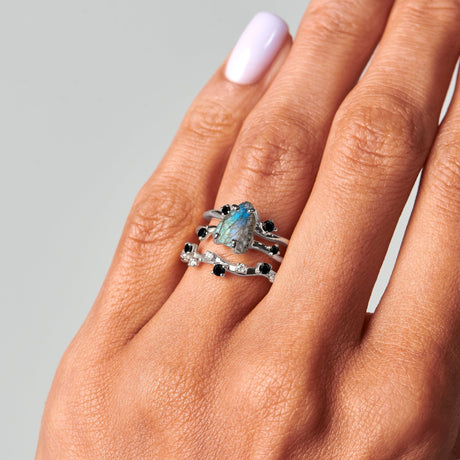 Labradorite Flow Ring & Black Onyx Stardust Band