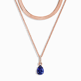 Blue Sapphire Birthstone Sway Necklace & Herringbone Chain