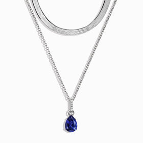 Blue Sapphire Birthstone Sway Necklace & Herringbone Chain