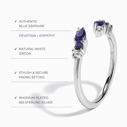 Adjustable Blue Sapphire Ring Flourish - September Birthstone