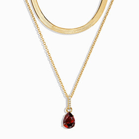 Garnet January Birthstone Sway Necklace & Herringbone Chain