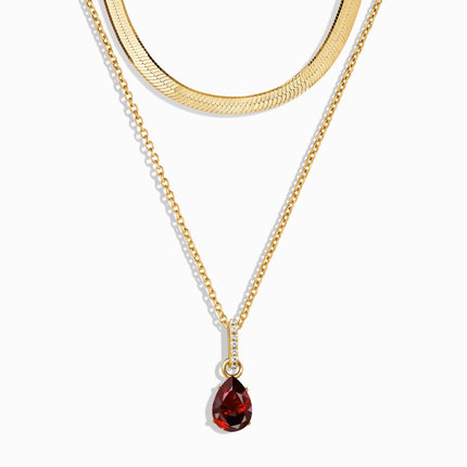 Garnet January Birthstone Sway Necklace & Herringbone Chain