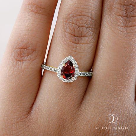 Garnet Diamond Ring - Tear of Joy