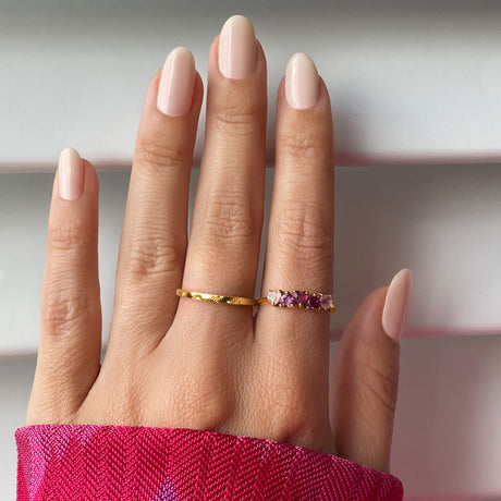 Rose Quartz Rhodolite Ring - Crush On You & Starry Ring - Sky