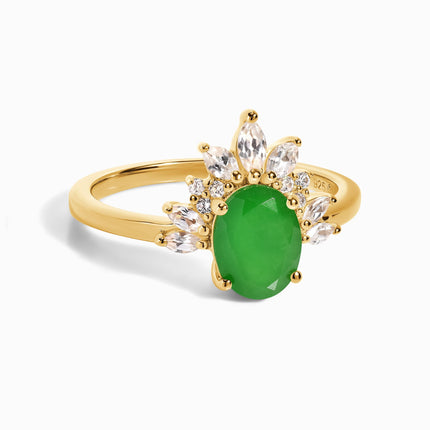 Green Jade White Zircon Ring - Manon