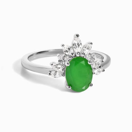 Green Jade White Zircon Ring - Manon
