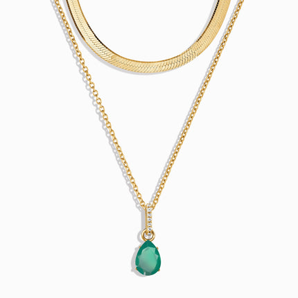 Green Onyx Birthstone Sway Necklace & Herringbone Chain