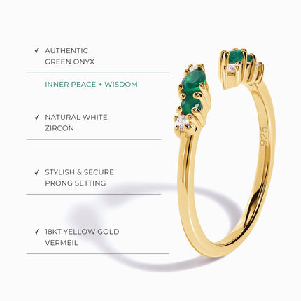 Adjustable Green Onyx Ring Flourish - May Birthstone