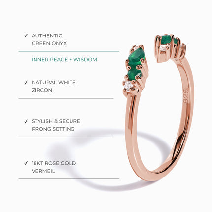 Adjustable Green Onyx Ring Flourish - May Birthstone