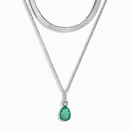 Green Onyx Birthstone Sway Necklace & Herringbone Chain