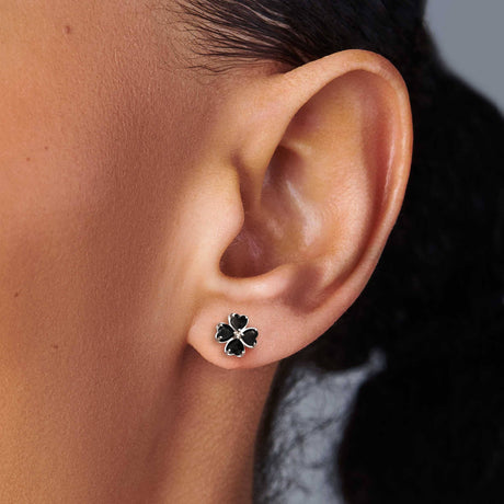 Shamrock Earrings - Black Obsidian Studs
