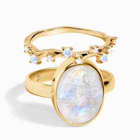 Moonstone Enfolded Ring & Stardust Band