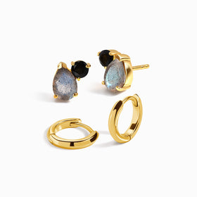 Wholeness Hoops & Toi Et Moi Studs - Labradorite & Black Obsidian