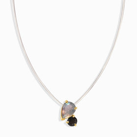 Floating Necklace - Toi Et Moi Labradorite & Black Obsidian