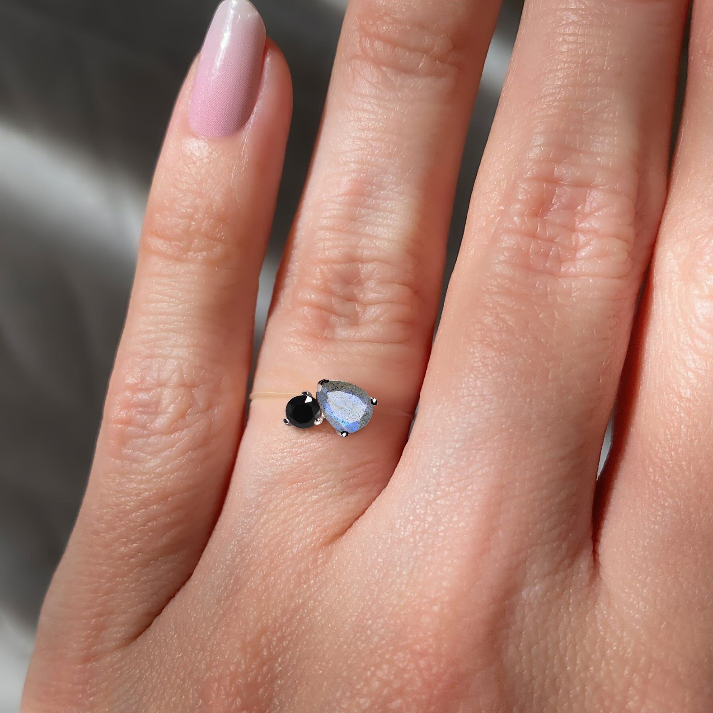 Floating Ring - Toi Et Moi Labradorite & Black Obsidian – Moon Magic