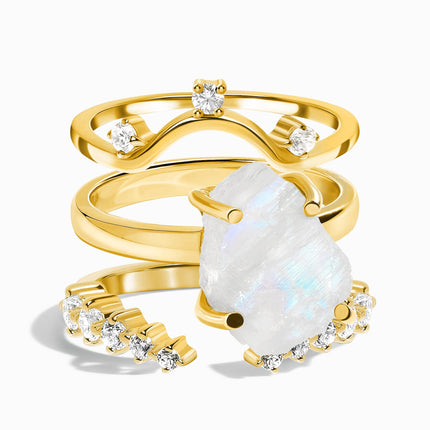 Raw Moonstone Ring & Archer Band & Cascade Band