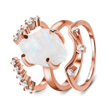 Raw Moonstone Ring & Archer Band & Cascade Band