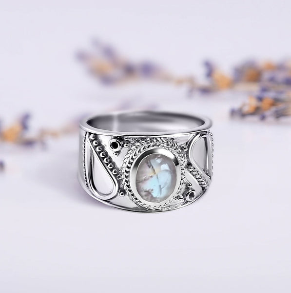 Moon Glow Moonstone White Zircon online Ring.