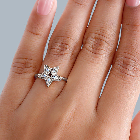 Star Ring - Moonstone & White Zircon