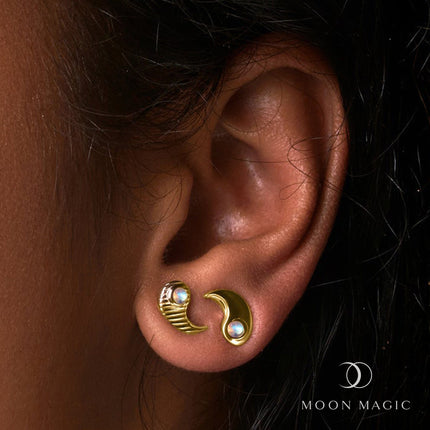 Moonstone Earrings - Yin Yang Studs