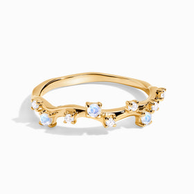 Fine Moonstone Lab Diamond Ring - Stardust Band