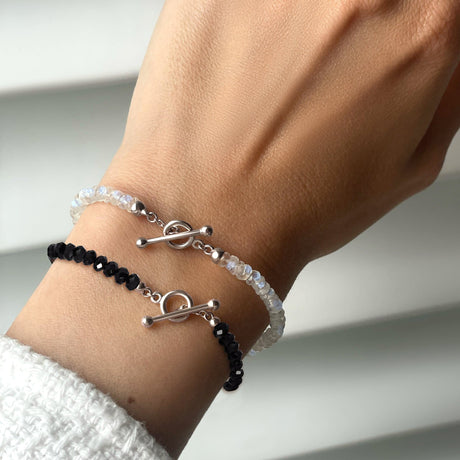 Black Obsidian & Moonstone Bracelet Stack - Spiritual Armor