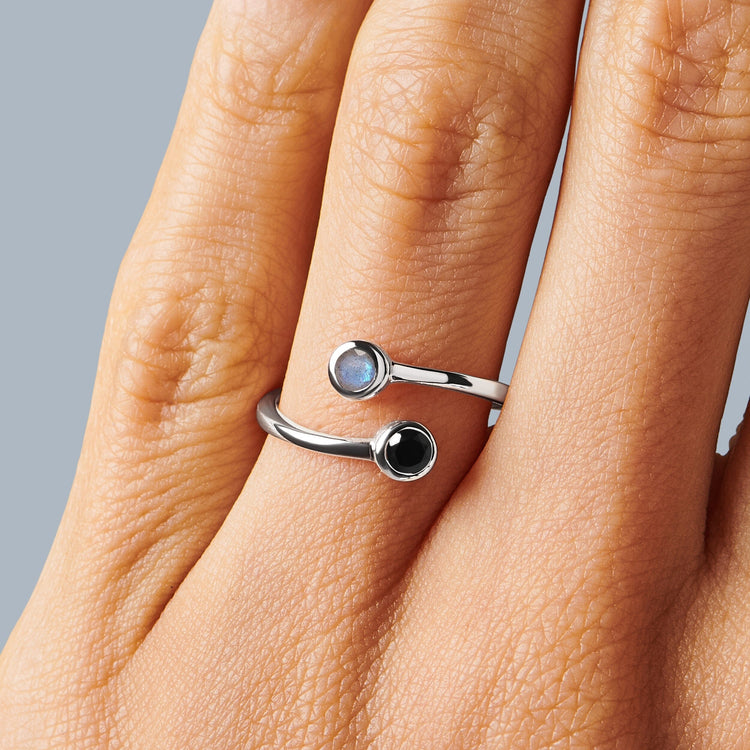 Adjustable Black Obsidian Labradorite Ring - Evolve – Moon Magic