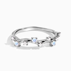 Fine Moonstone Lab Diamond Ring - Stardust Band